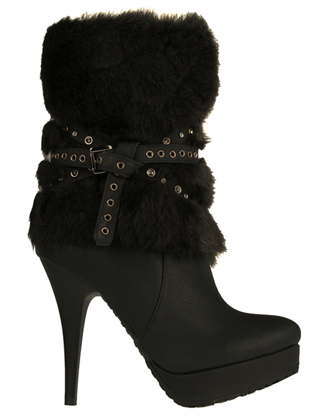 Luichiny Faux Fur-Lined Stiletto Boots Black | Zando