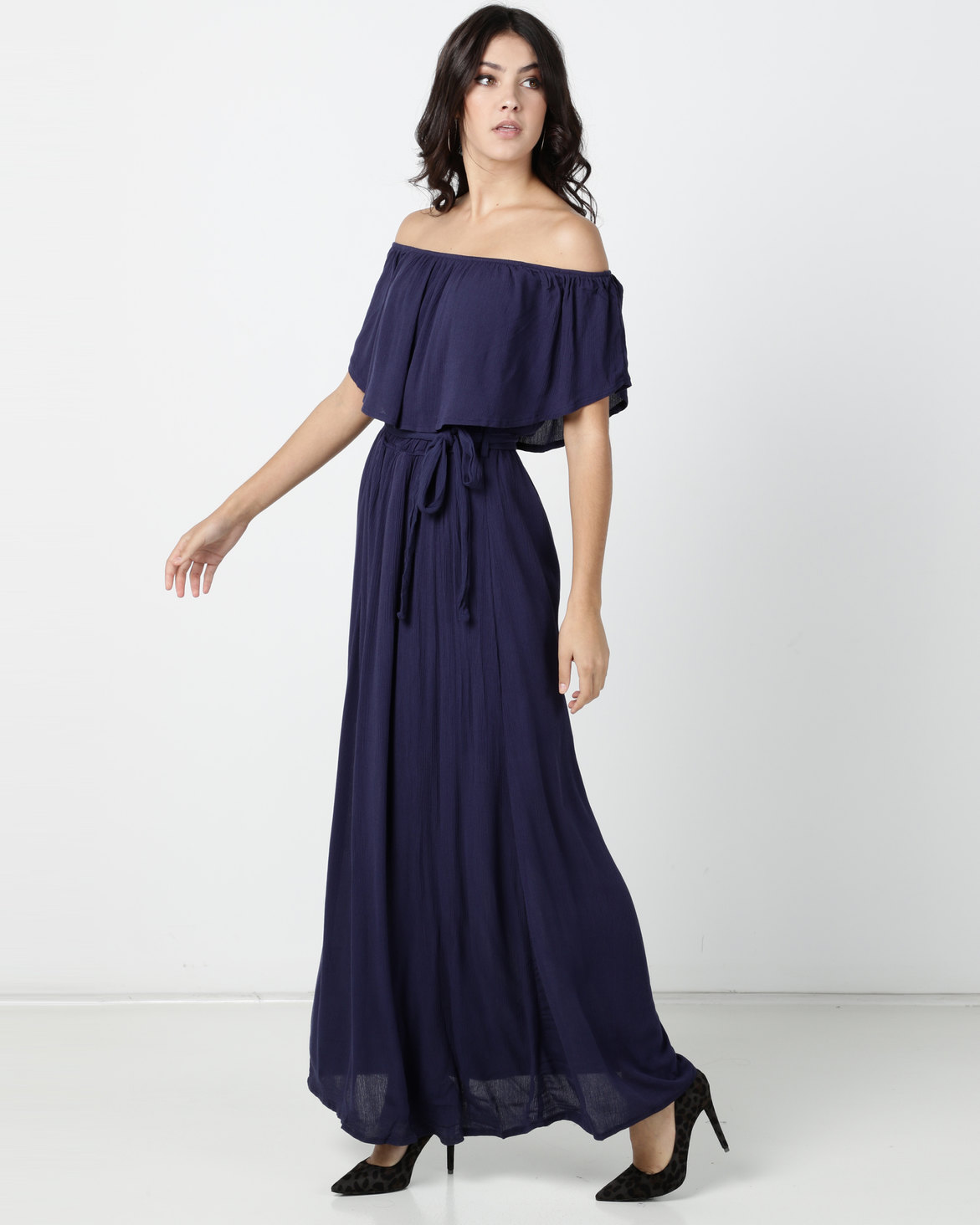 Legit Bardot Woven Maxi Dress Navy | Zando