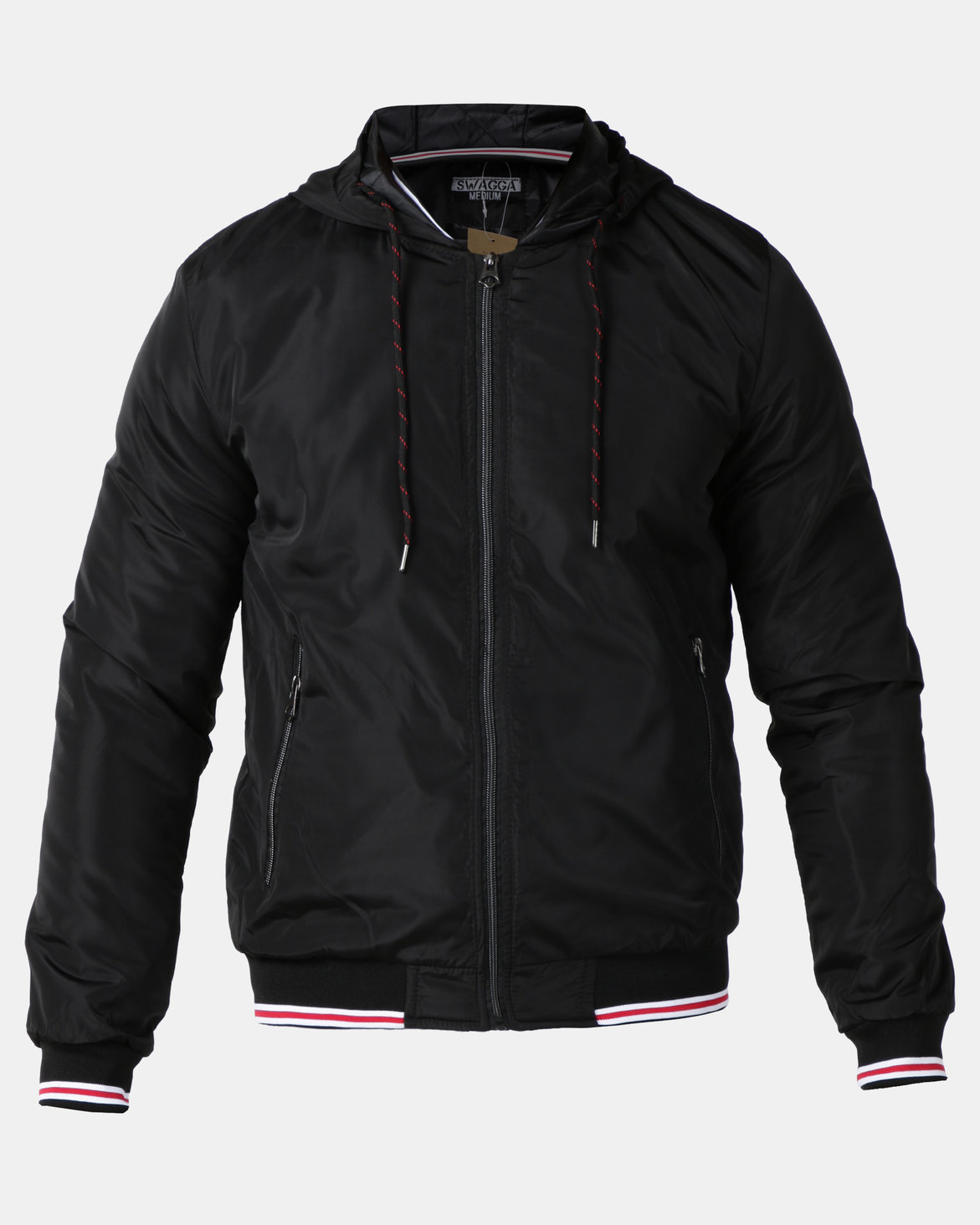 Beaver Canoe Swagga Zip Through Hooded Jacket with Rib Black | Zando