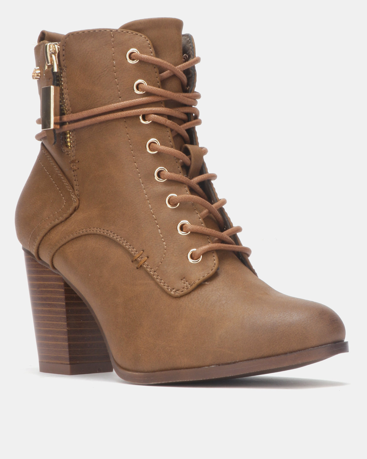 Miss Black AHLAM Ankle Block Heel Boot Tan | Zando