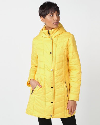 Queenspark Quilted Zip Through Woven Puffer Jacket Yellow | Zando