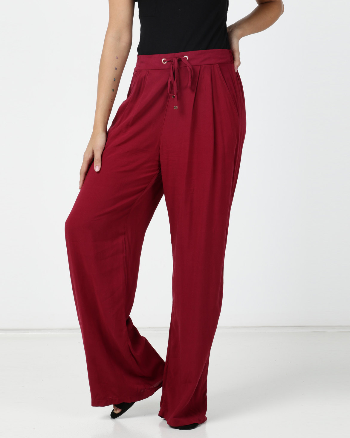 Legit Gold Trim Wideleg Pants Maroon | Zando