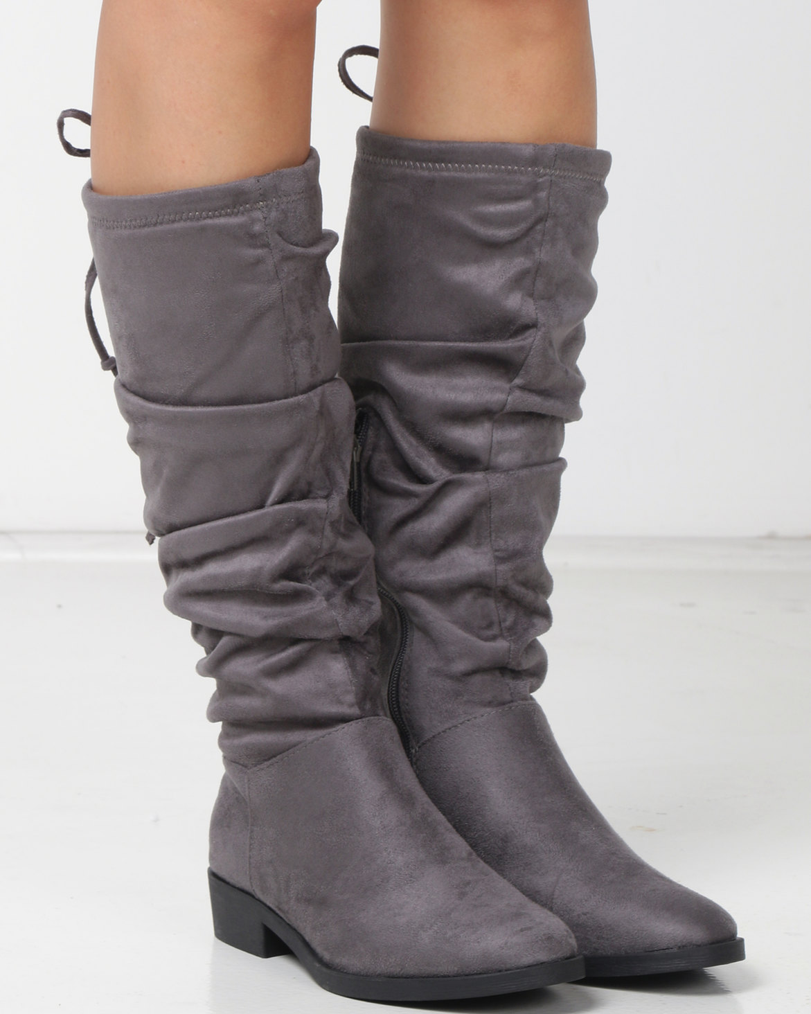 New Look Suedette Slouchy Knee High Boots Mid Grey | Zando