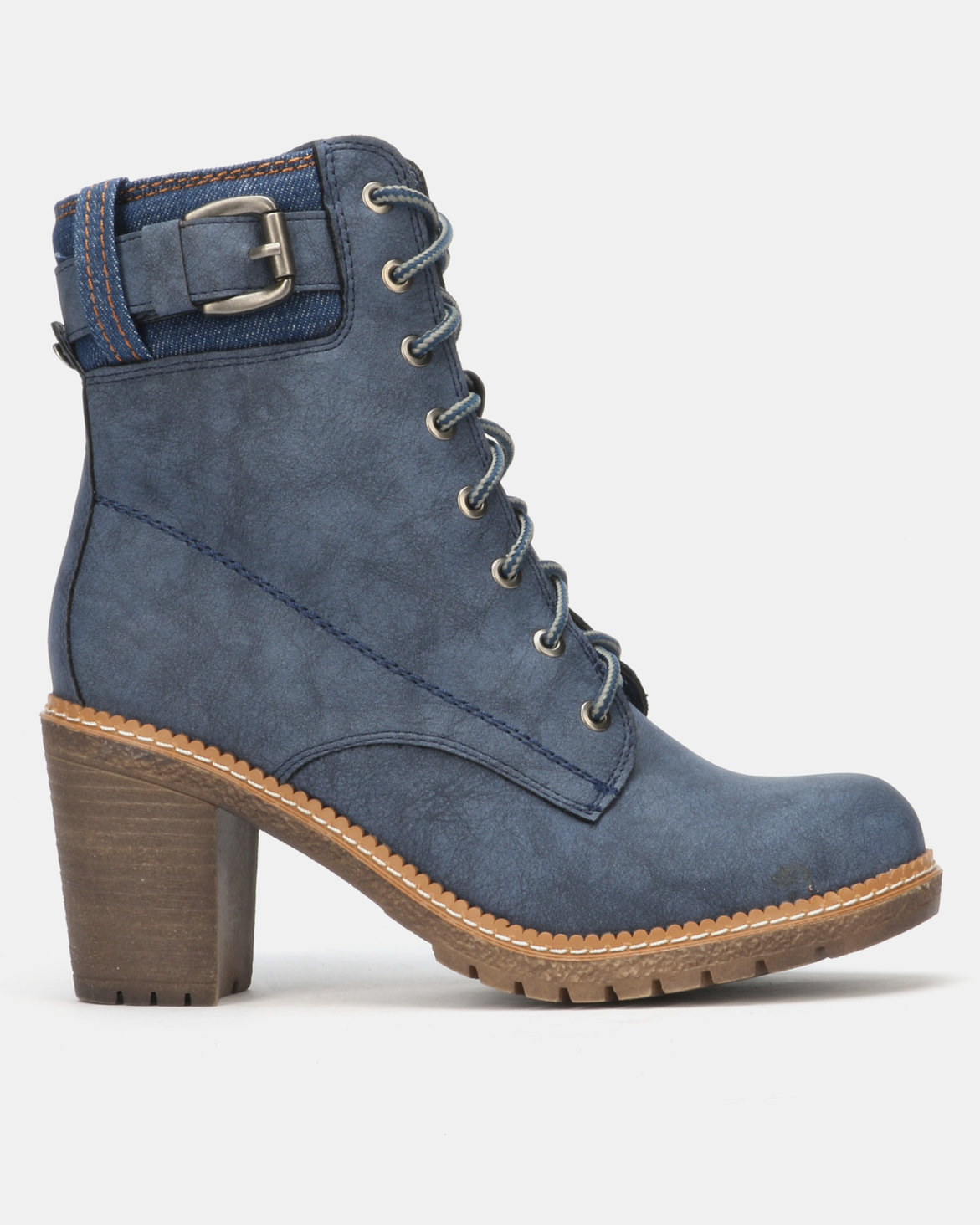 Queue Heeled Lace Up Ankle Boots Blue | Zando