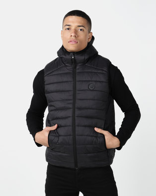 D-Struct Hooded Quilted Gilet Black | Zando