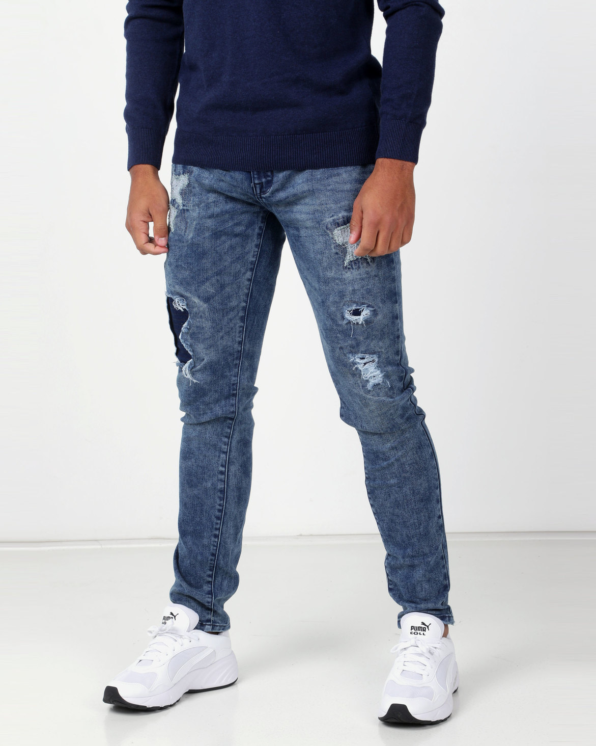 Swagga Ripped Knee Skinny Jean Ink | Zando