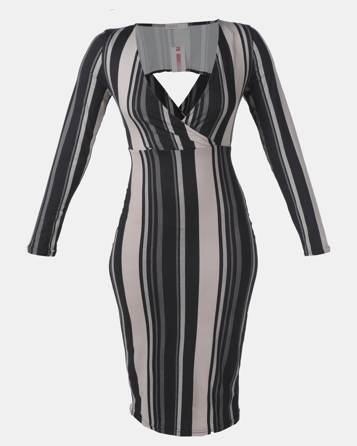 Legit Long Sleeve Stripe Open Back Tube Dress Black | Zando