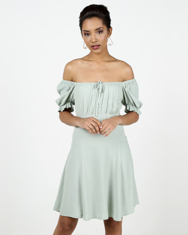 New Look Milkmaid Tea Dress Light Green | Zando