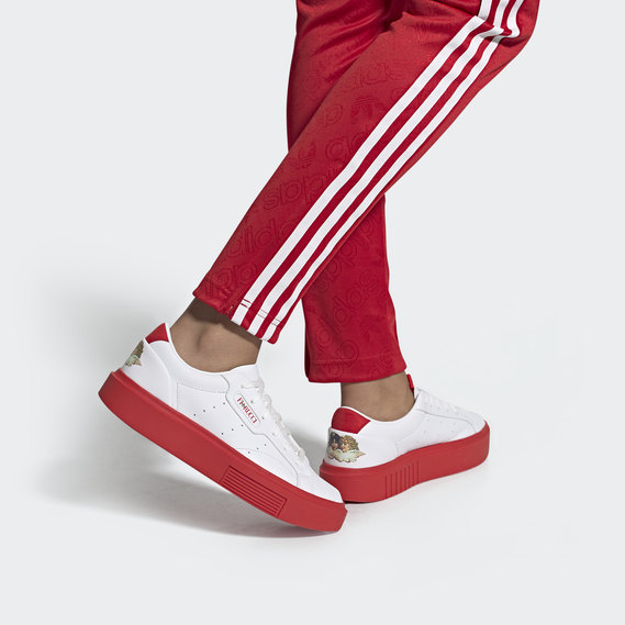 adidas originals x fiorucci super sleek trainers in white and red