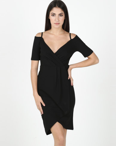 Legit Cold Shoulder Wrap Detail Dress Black | Zando