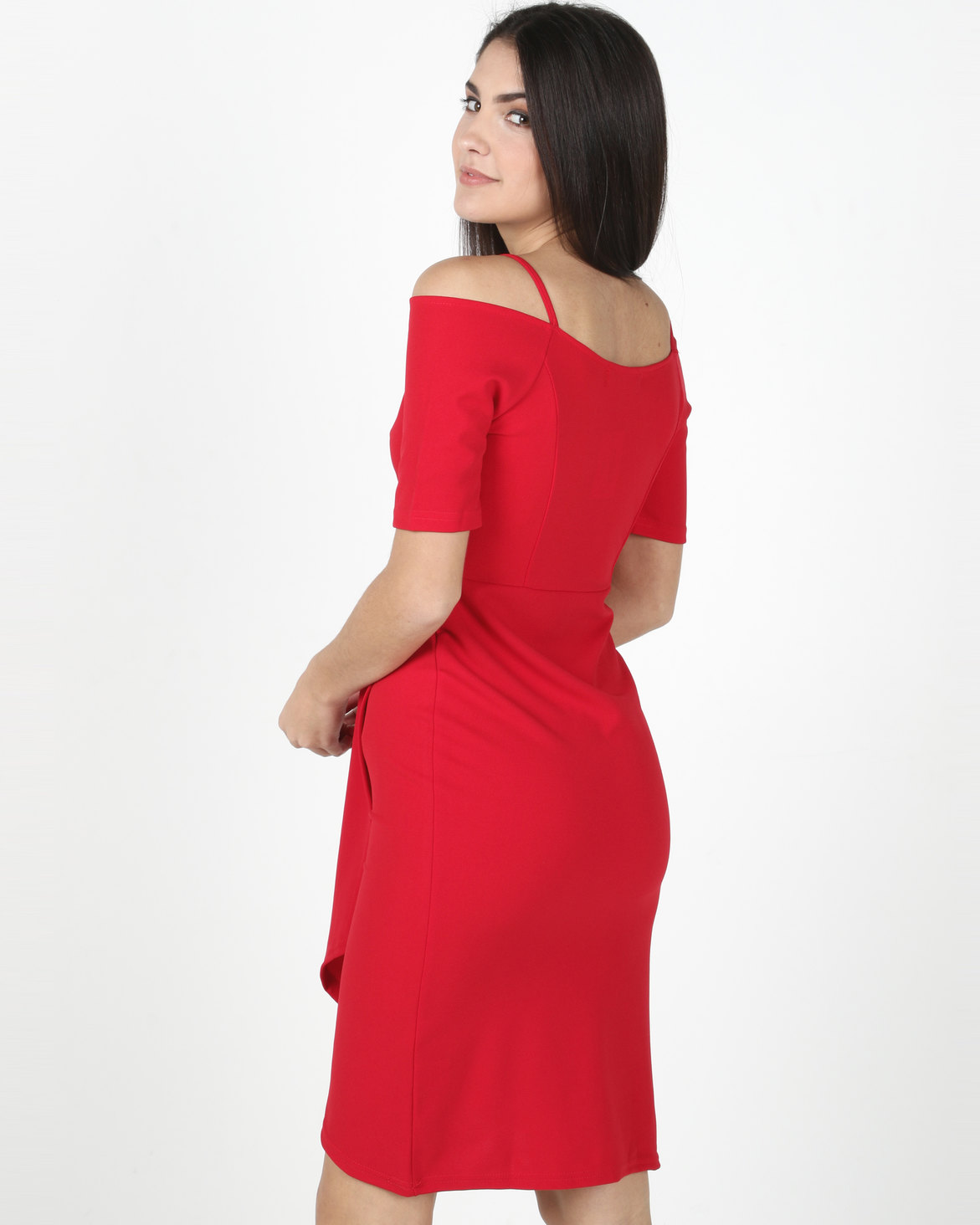 Legit Cold Shoulder Wrap Detail Dress Red | Zando