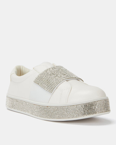 Sissy Boy Shimmer Sneakers With Bling Strap And Sole White | Zando