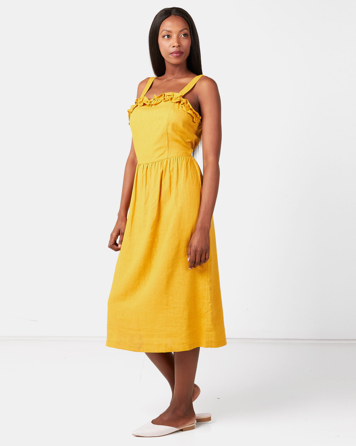 Utopia Linen Pinafore Dress Mustard | Zando