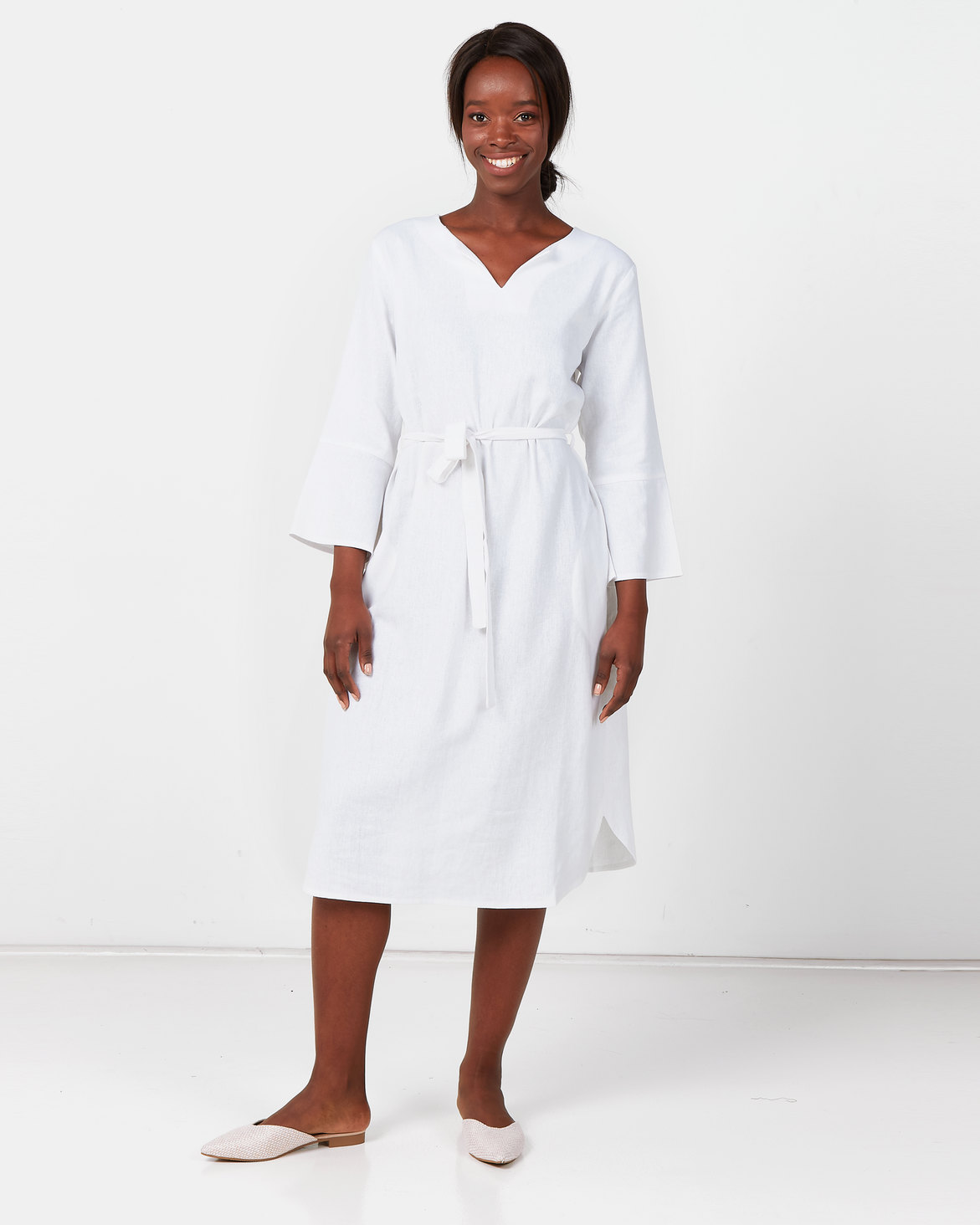 Utopia Linen Tunic Dress With Self Belt White | Zando