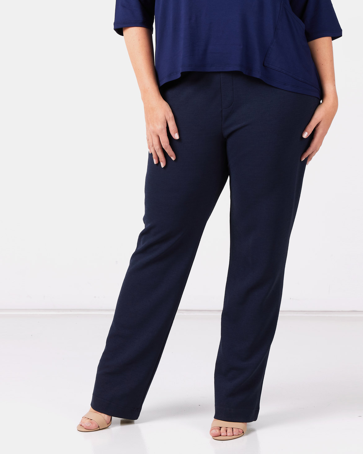 Queenspark Plus Collection Zip Trim Pull On Knit Pants Navy | Zando
