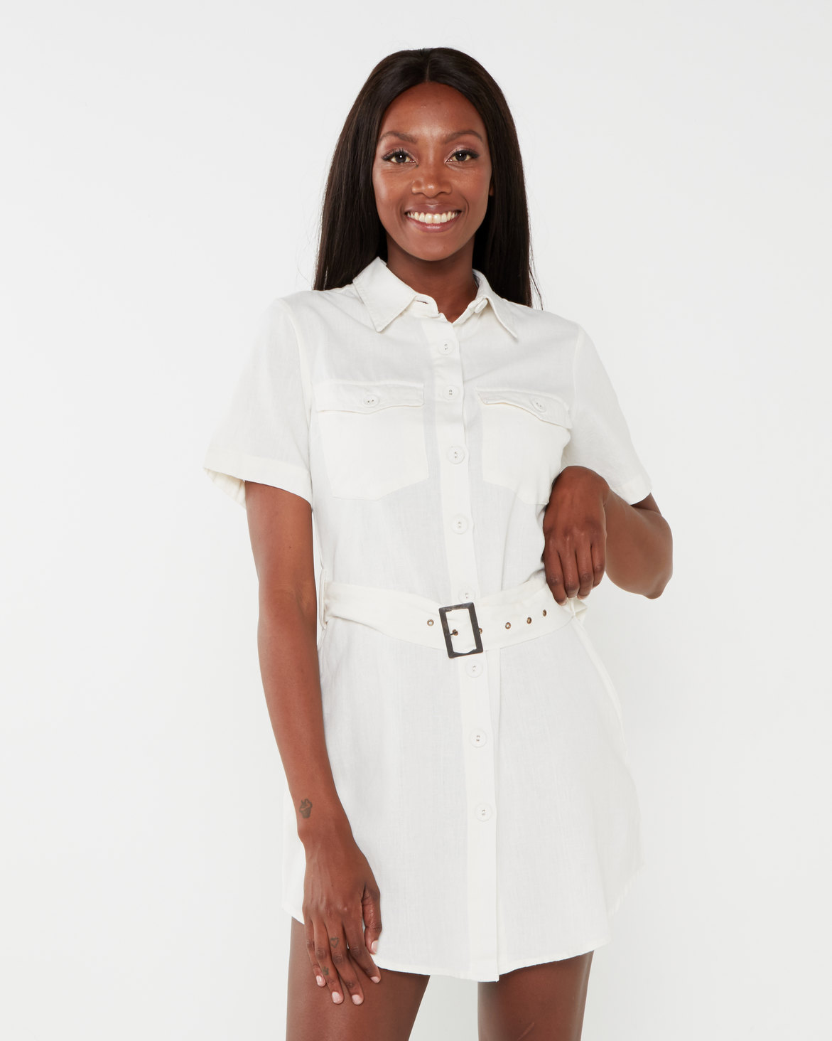 London Hub Fashion Linen Look Utility Dress White | Zando