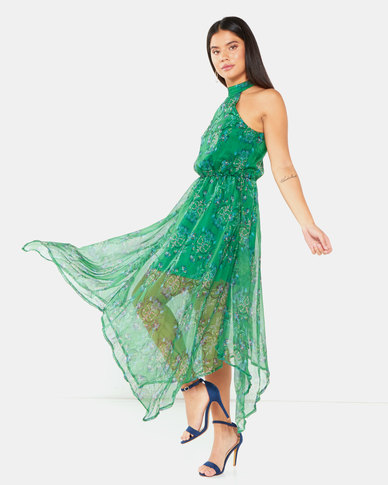 AX Paris Printed Halterneck Midi Dress Green | Zando