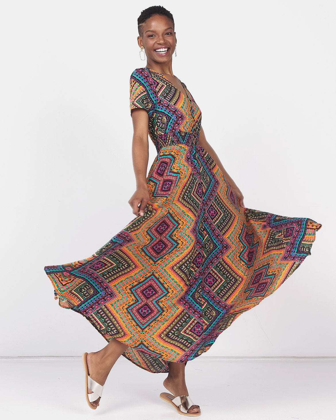 Queenspark Printed Short Sleeve Maxi Dress Multi | Zando
