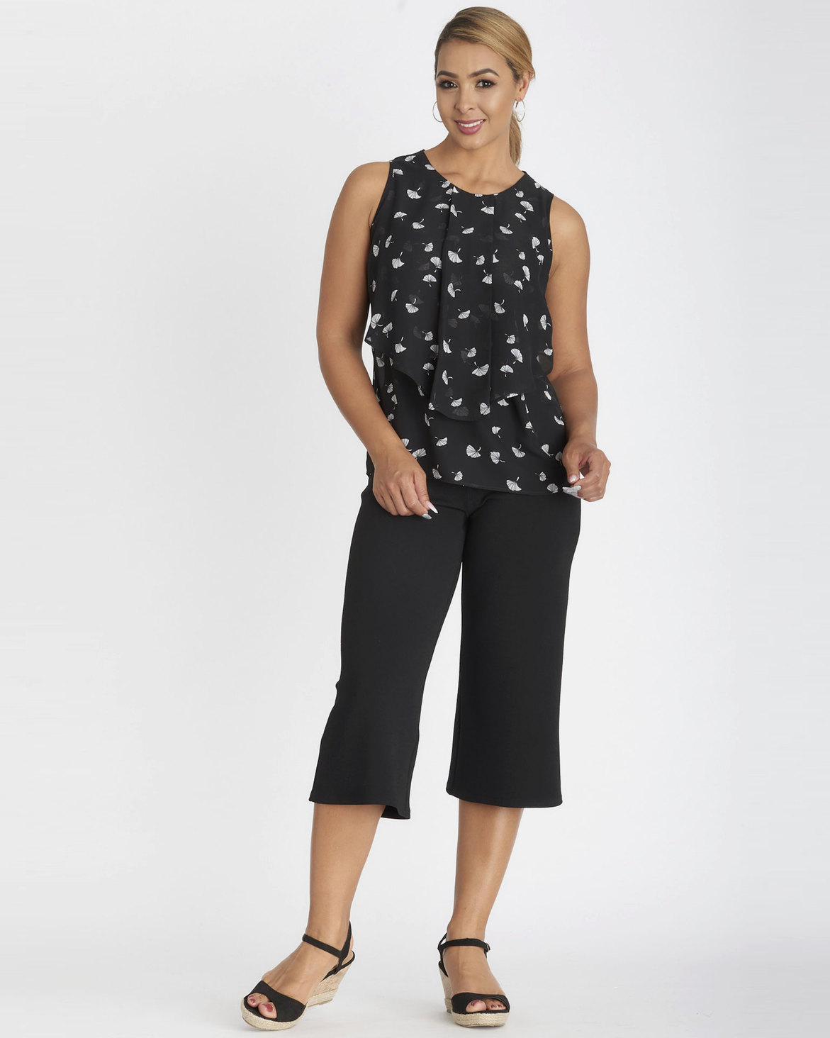 Contempo Fan Print Double Layer Top Black/White | Zando