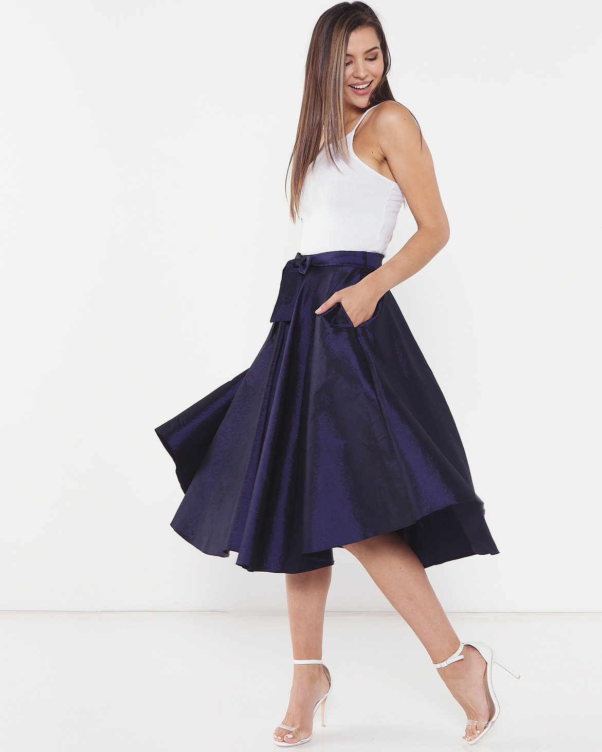 Queenspark Shimmer Taffetta Woven Skirt Navy | Zando