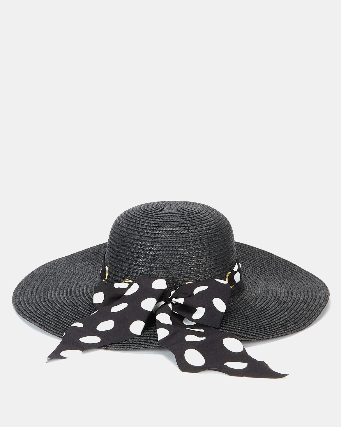 Queenspark Straw Hat With Spot Scarf Trim Black | Zando