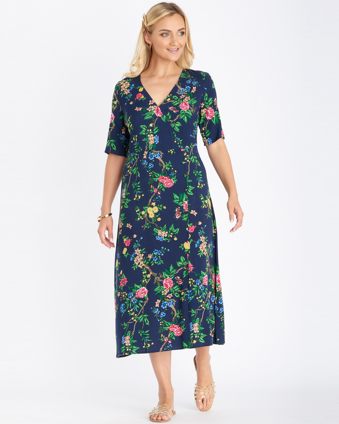 Contempo Floral Button Front Dress Multi | Zando