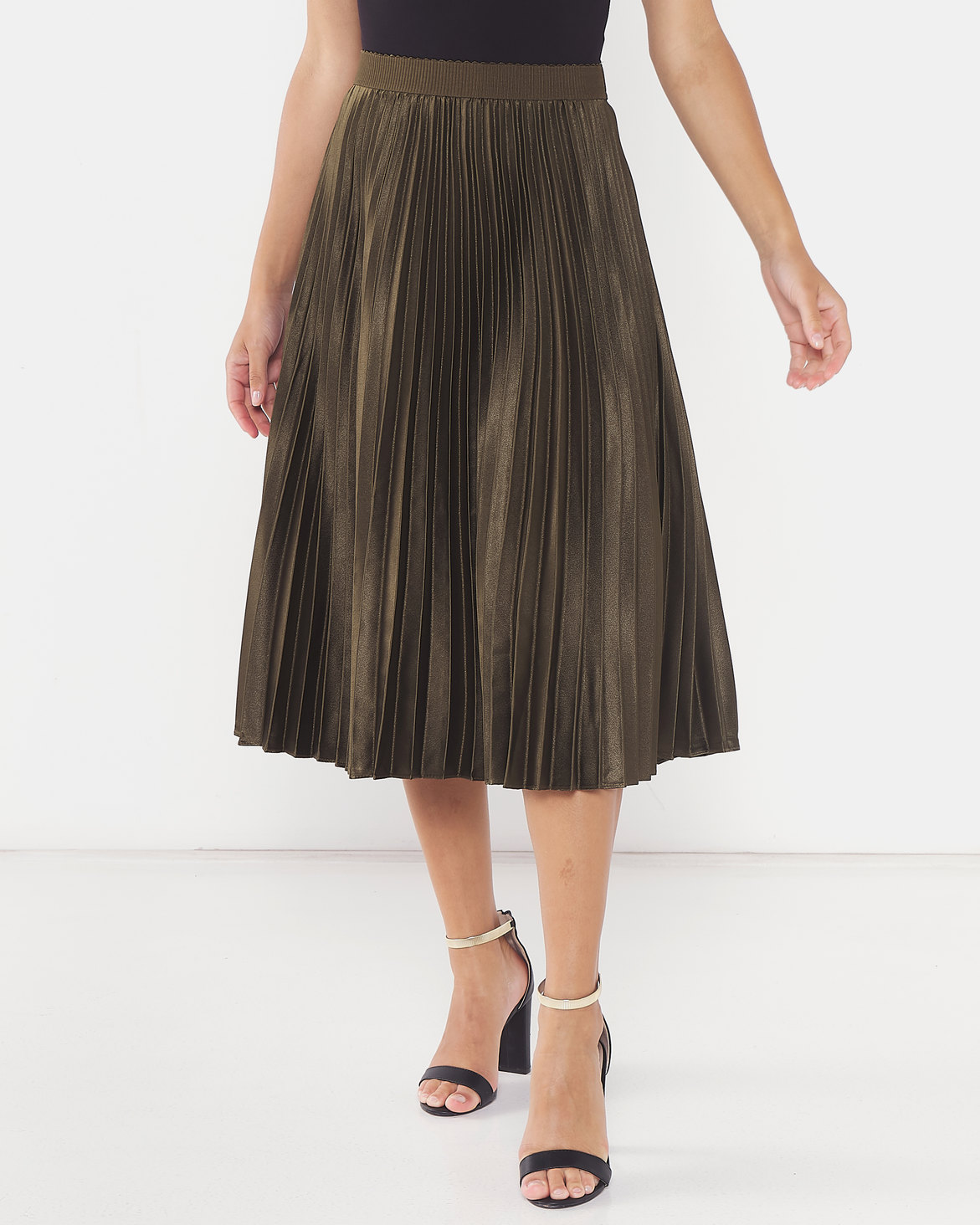 Miss Cassidy By Queenspark Pleated Satin Woven Skirt Fatigue | Zando