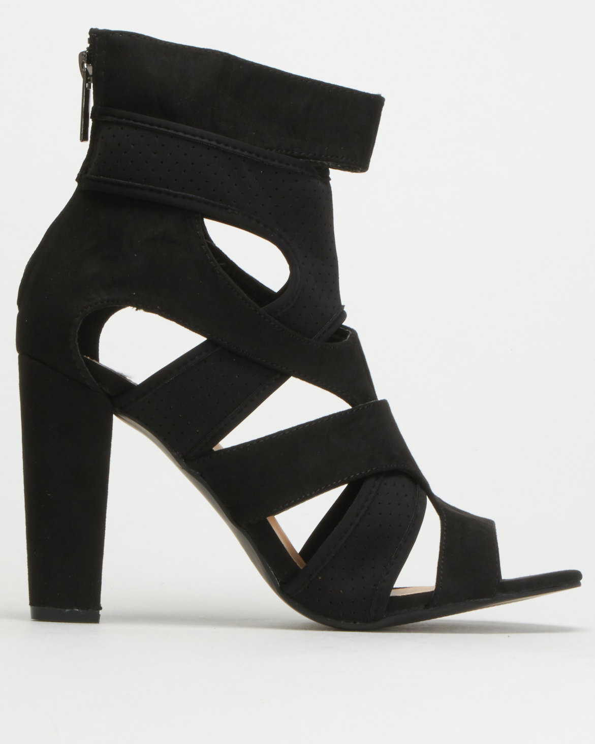 Legit S19 Fabric Cage Block Heels with Perforation Black | Zando