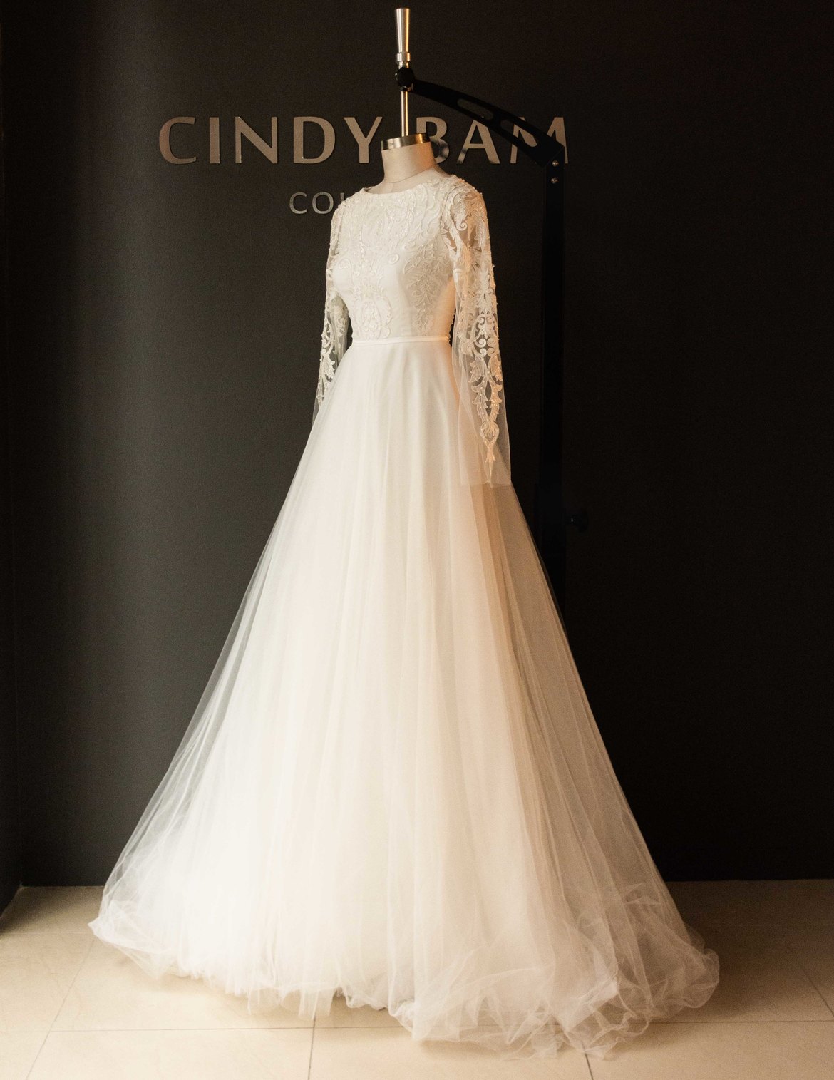 Cindy Bam Long Sleeve Graphic Lace Wedding Gown OffWhite