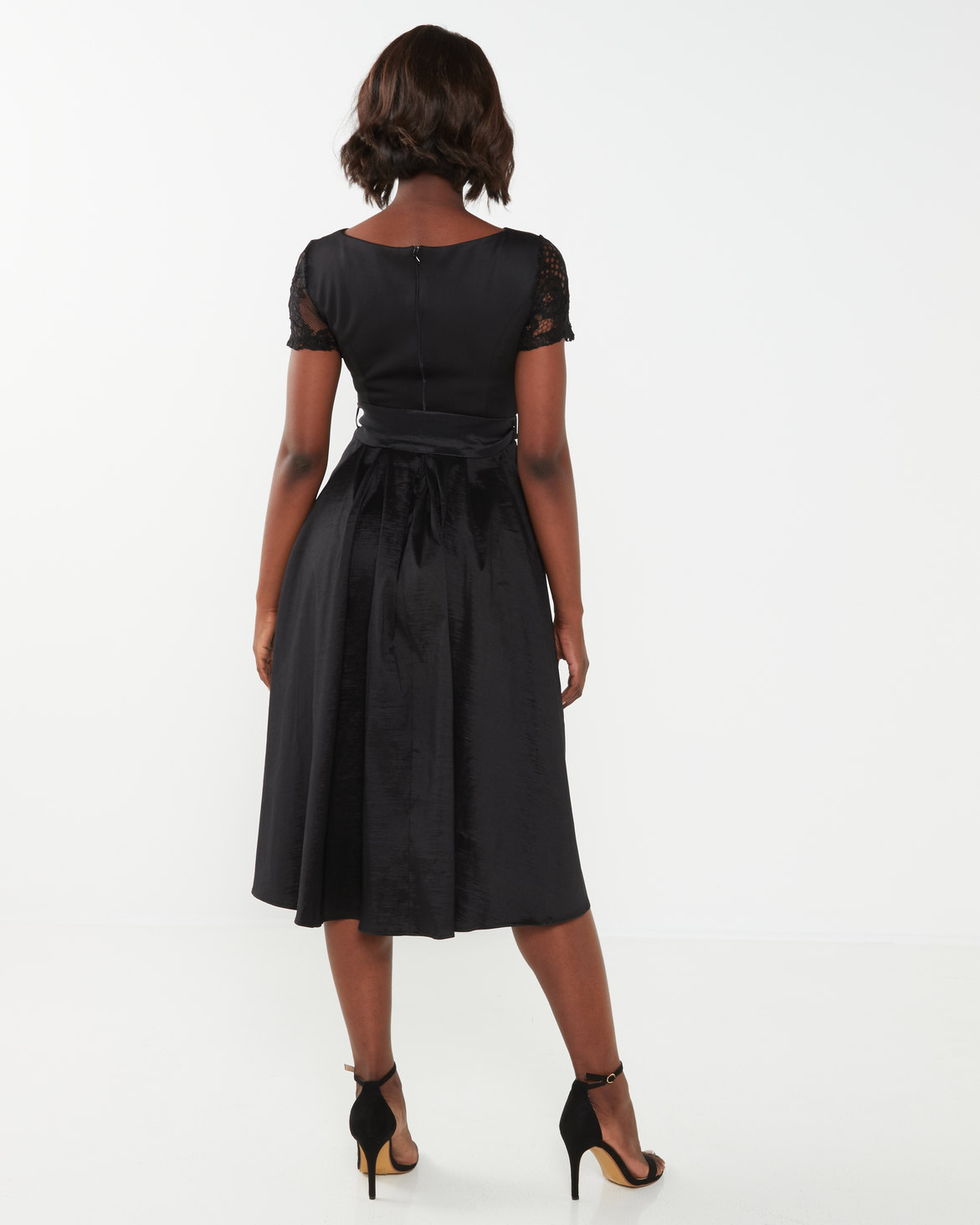 Queenspark Taffeta Combo Woven Flare Dress Black | Zando