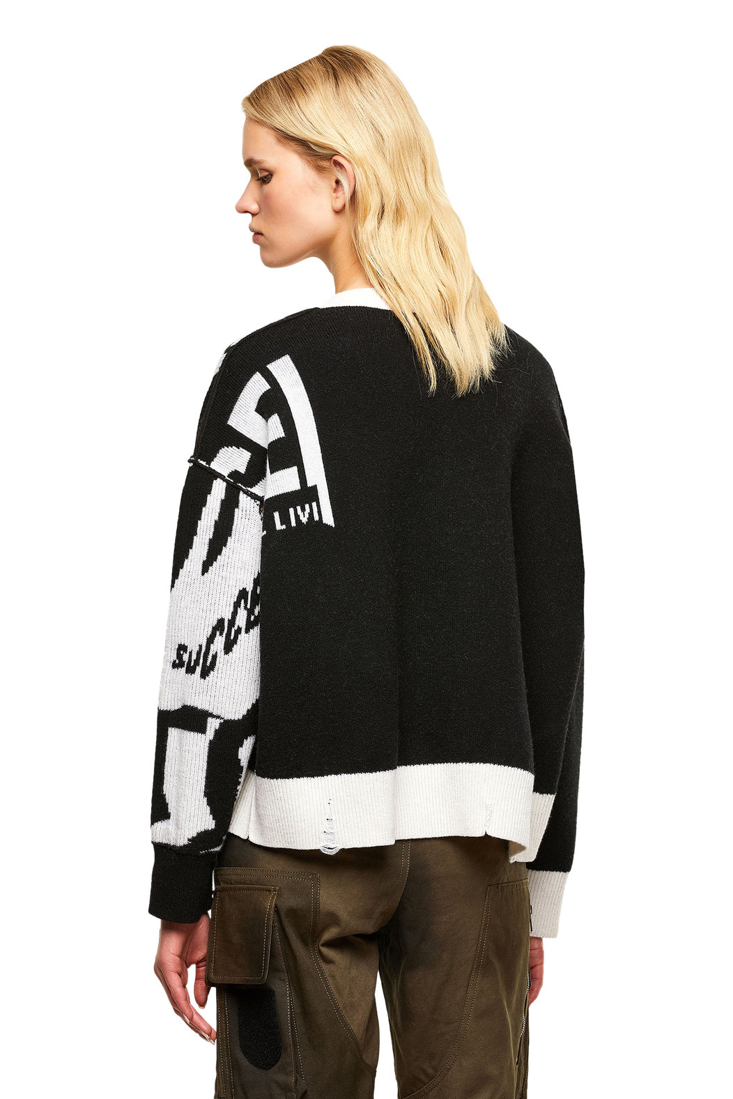 Ribbed Pullover With Logo Intarsia