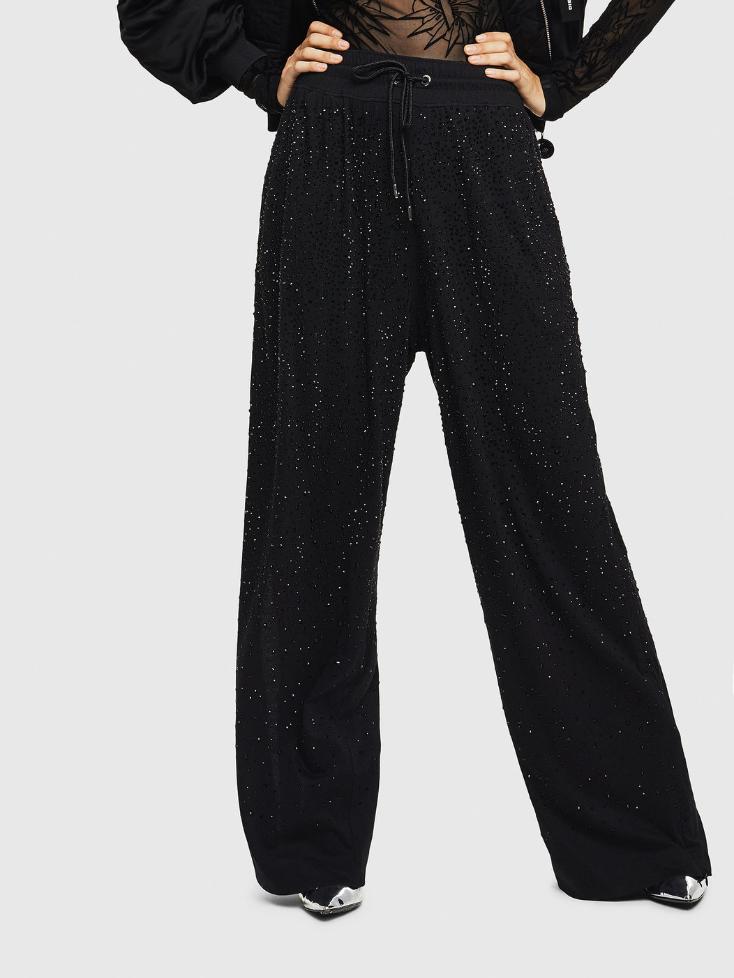 Jersey Pants With Tonal Crystals