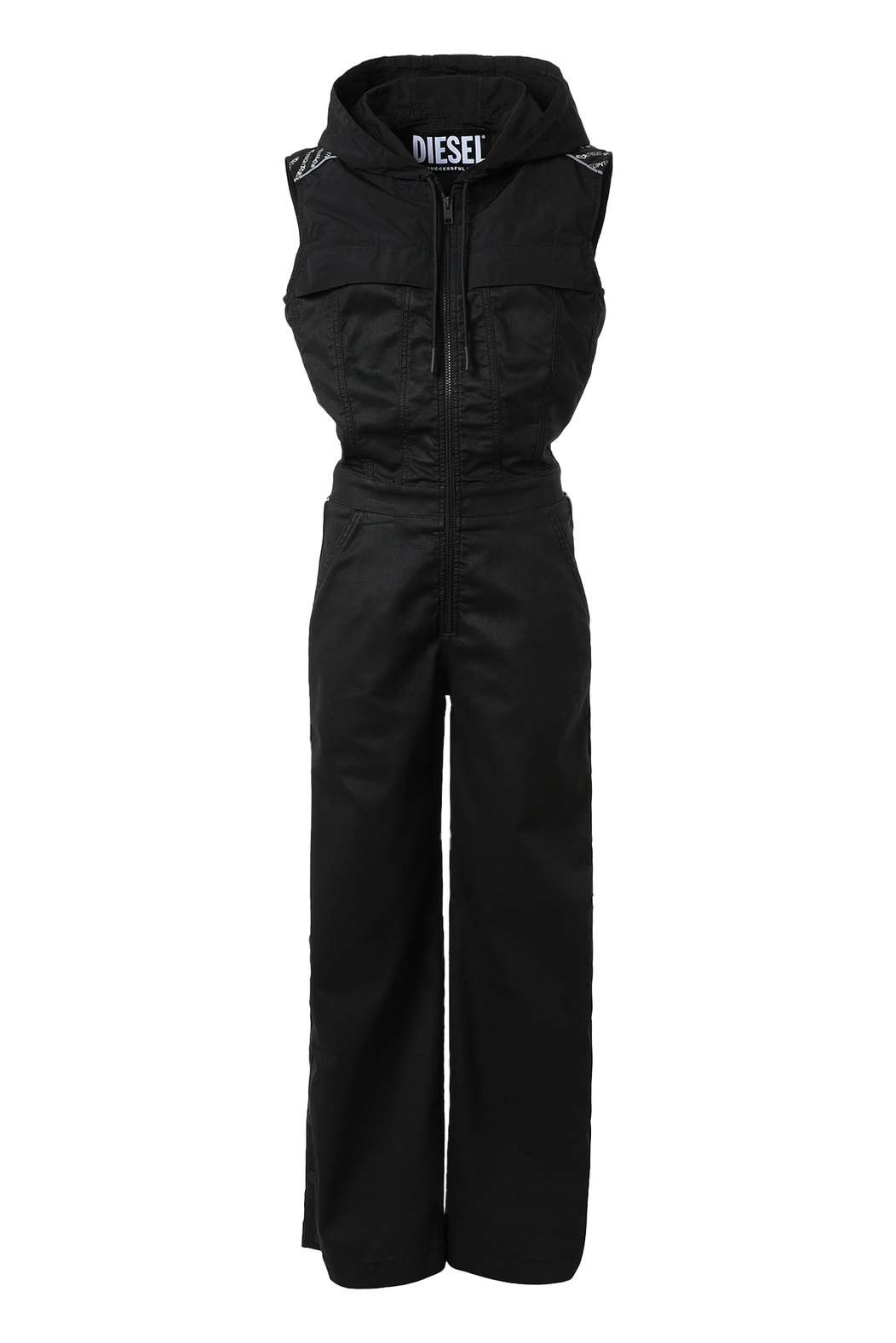 Hooded Jumpsuit In JoggJeans And Nylon