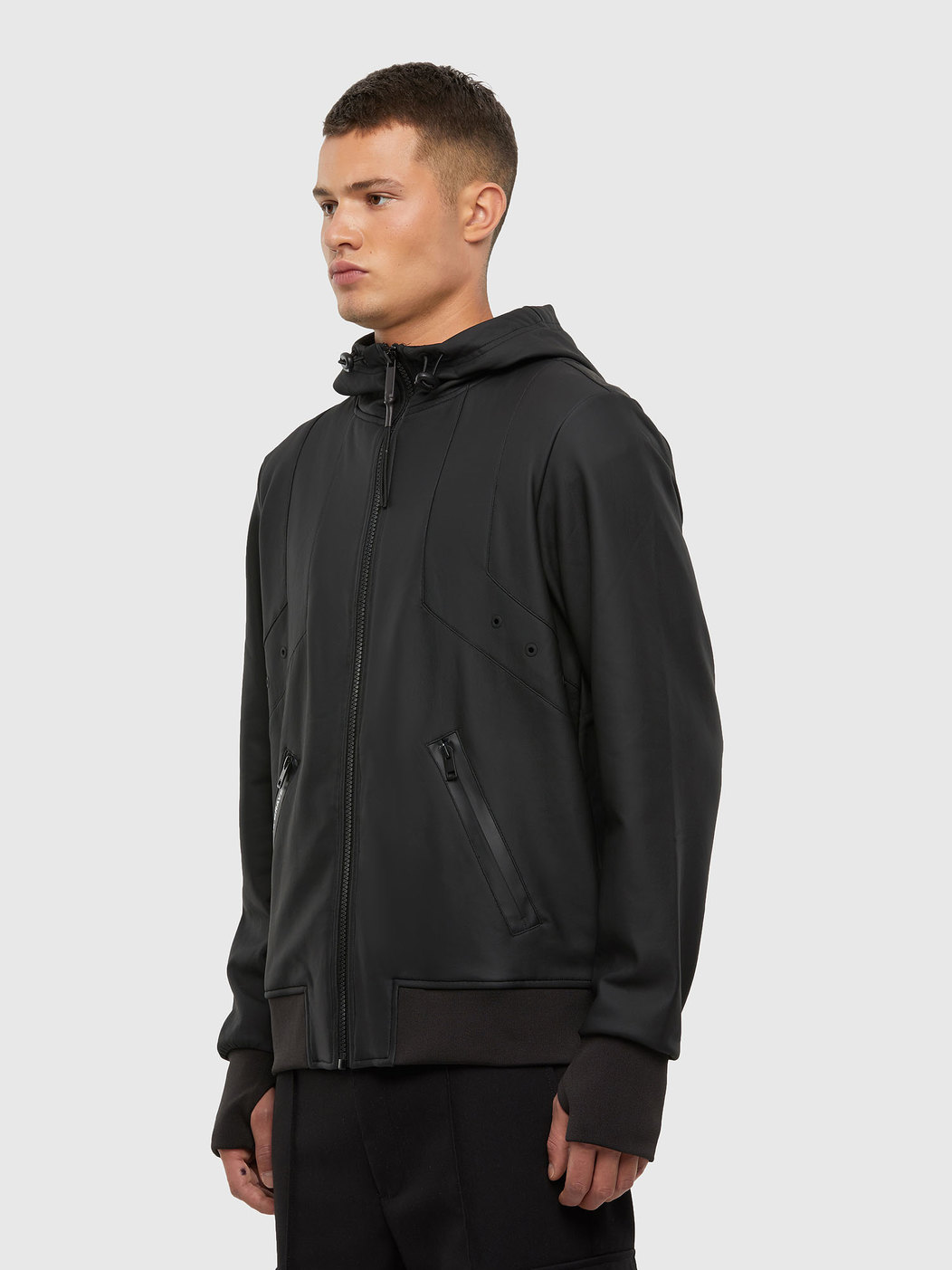 Hooded Jacket In Coated Sweat Fabric