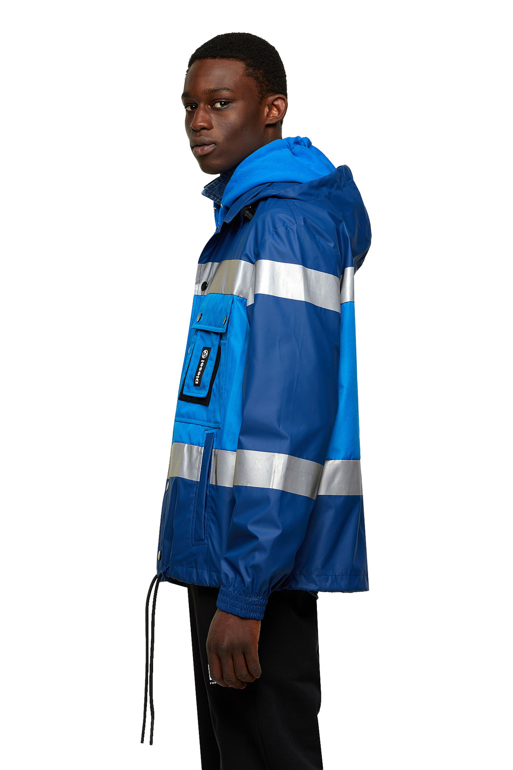 Hooded jacket with reflective bands