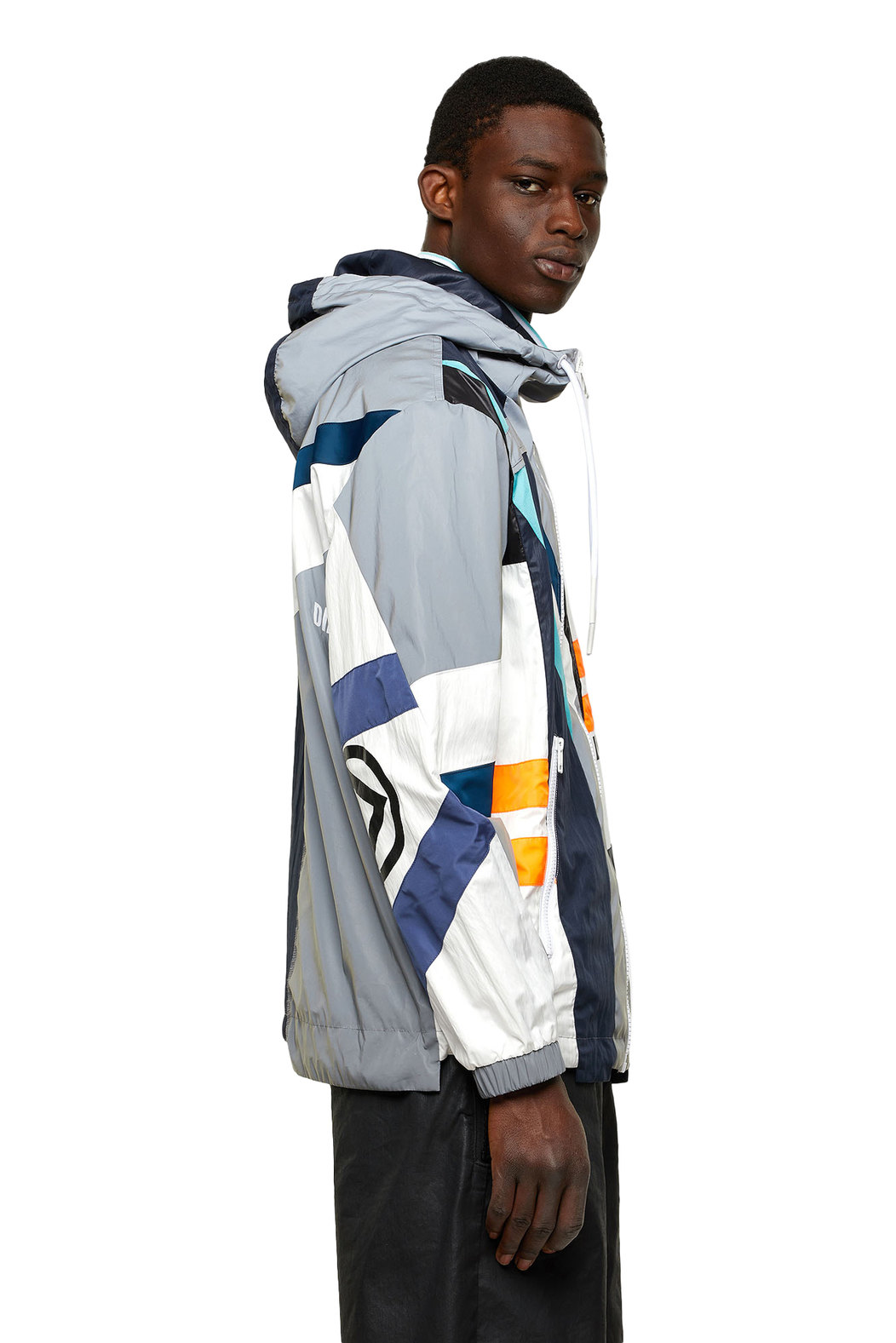 Hooded jacket in patchwork shell