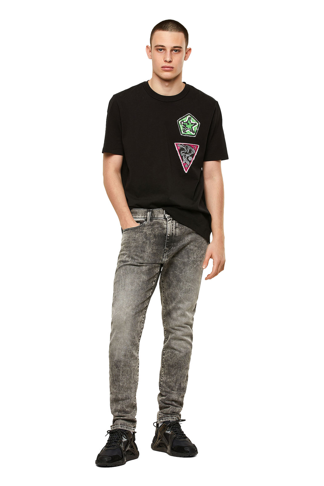 T-shirt with cobra print and patches
