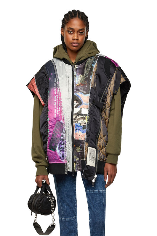 Bomber vest with graphic patchwork