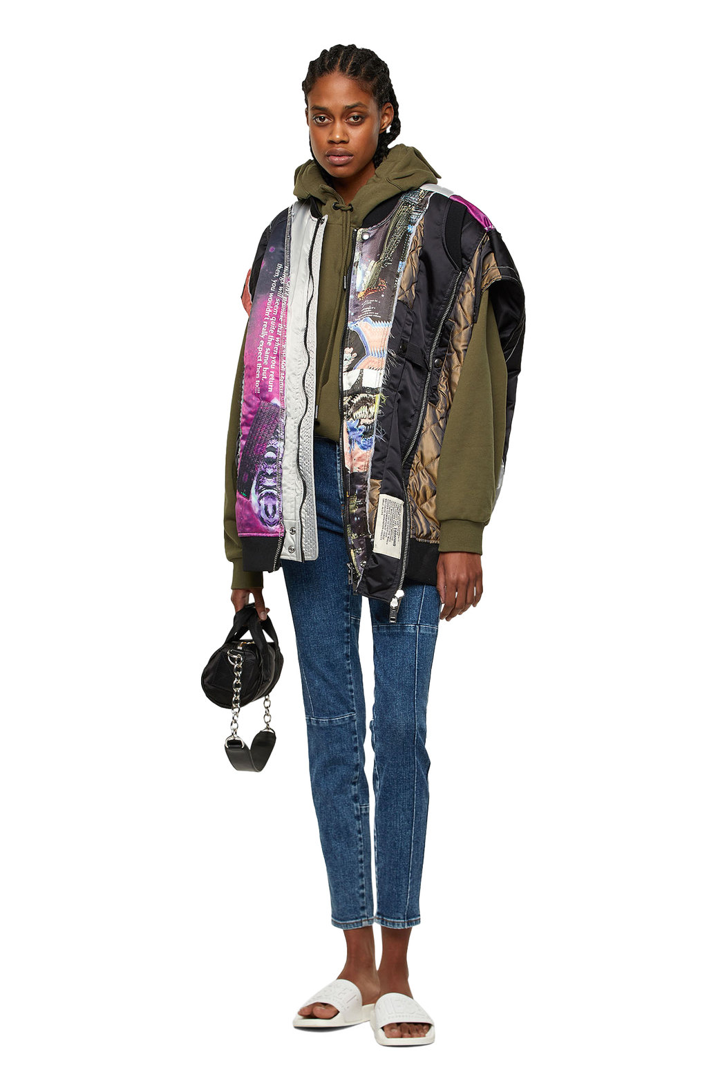 Bomber vest with graphic patchwork