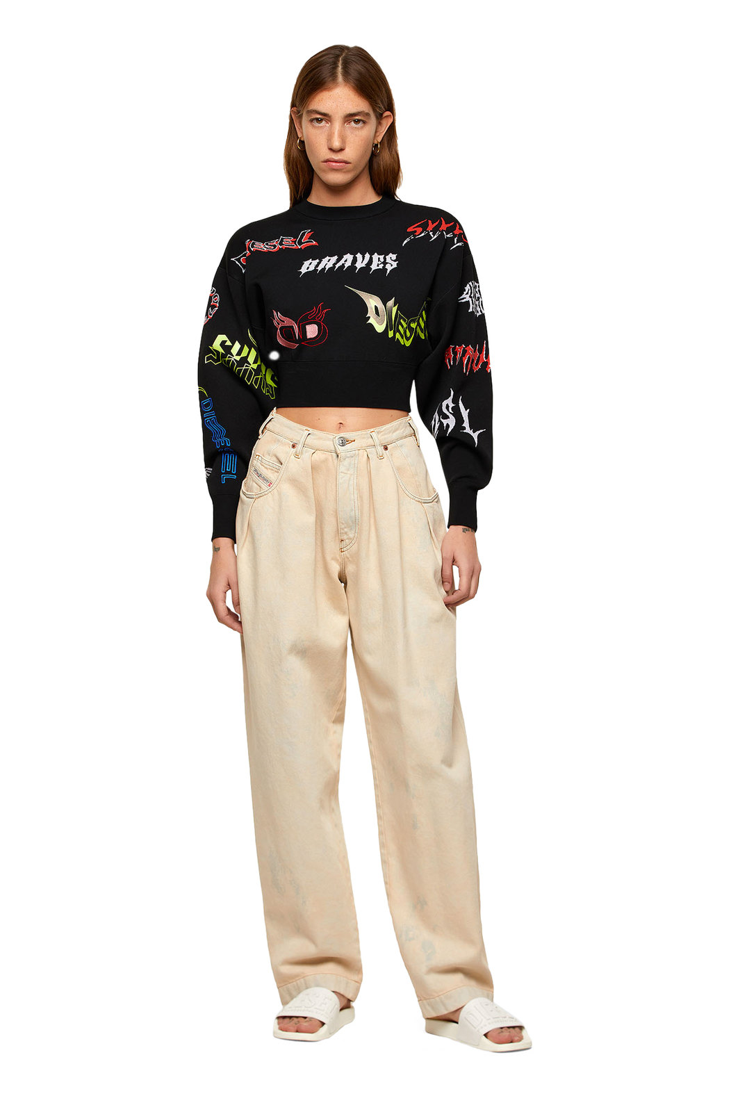 Cropped pullover with mixed logos