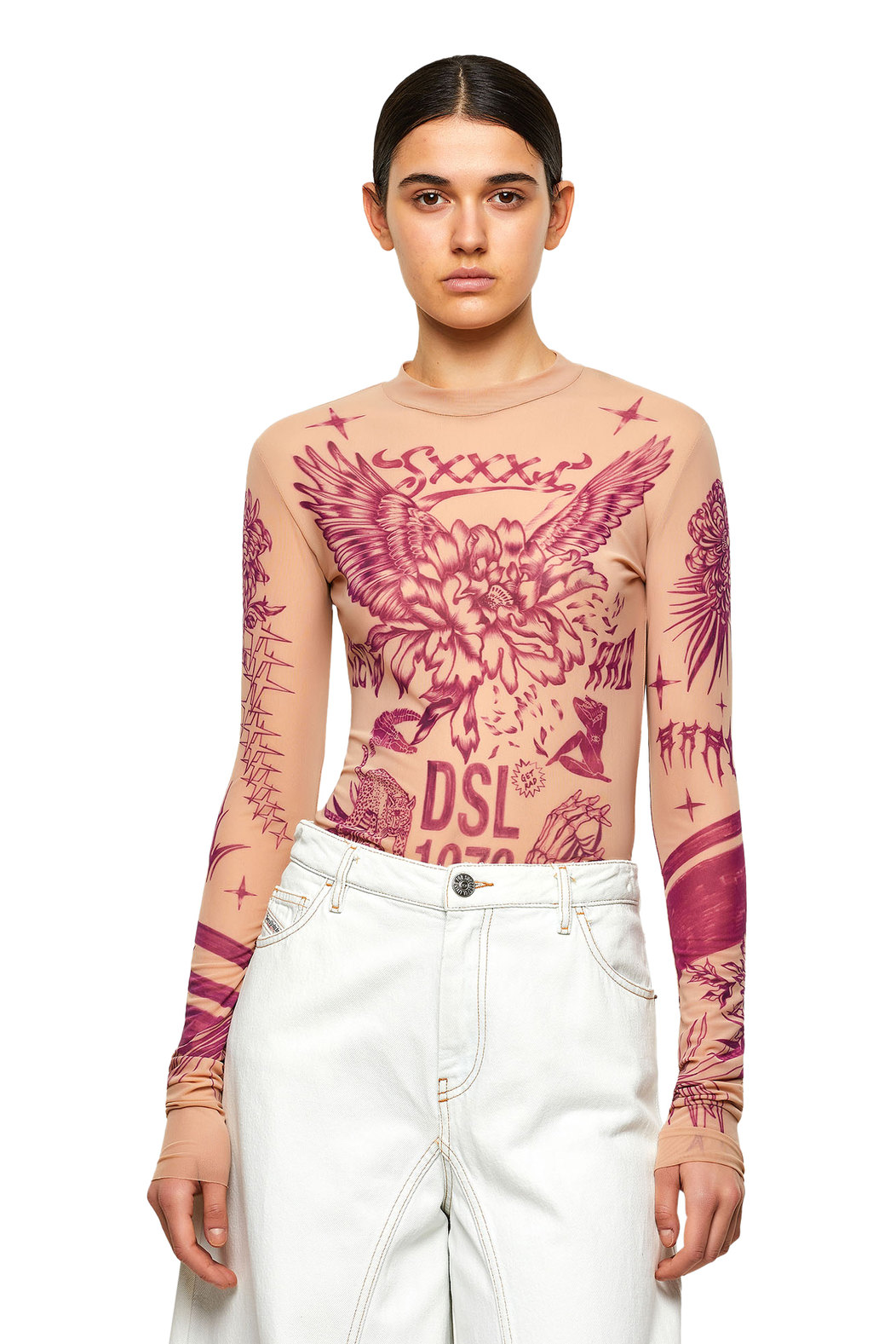 DIESEL Printed Long Sleeve Bodysuit | Lyst