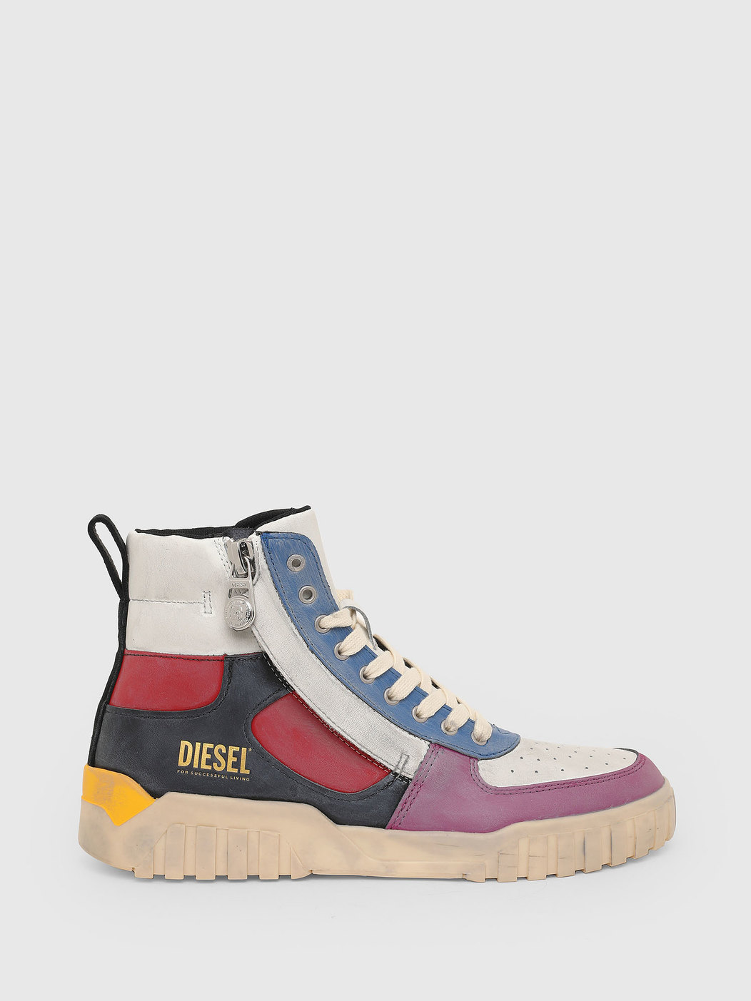 High-top sneakers in treated leather