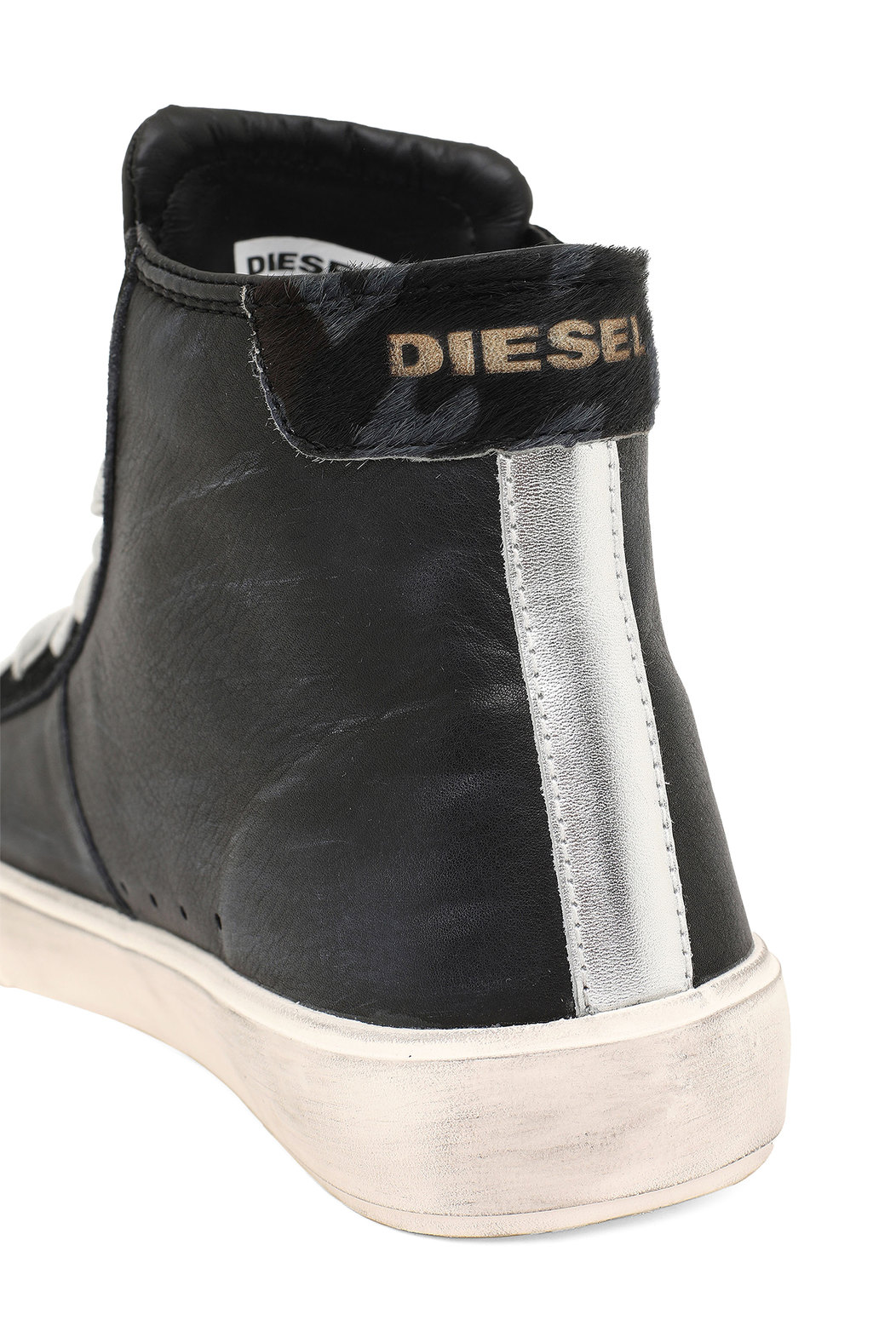 High-top sneakers in treated leather