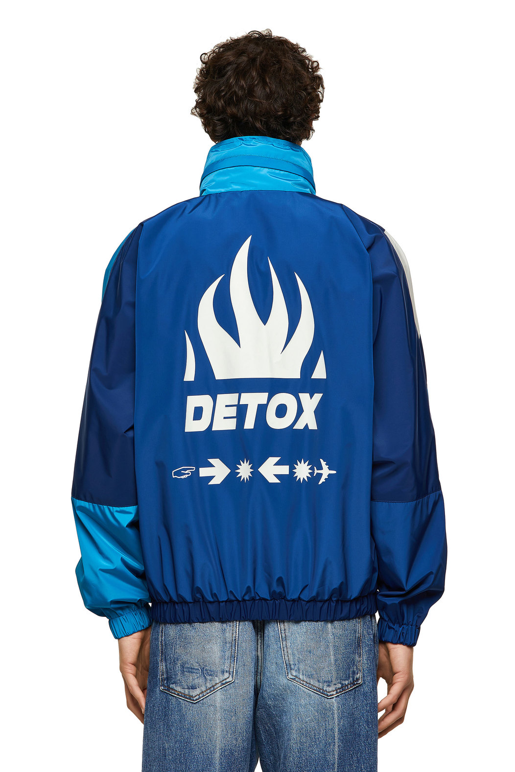 Colour-block jacket with Detox print
