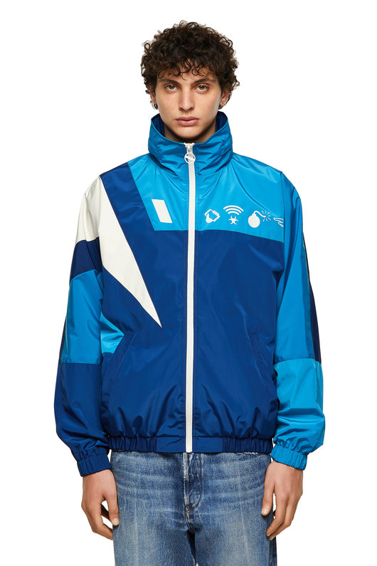 Colour-block jacket with Detox print