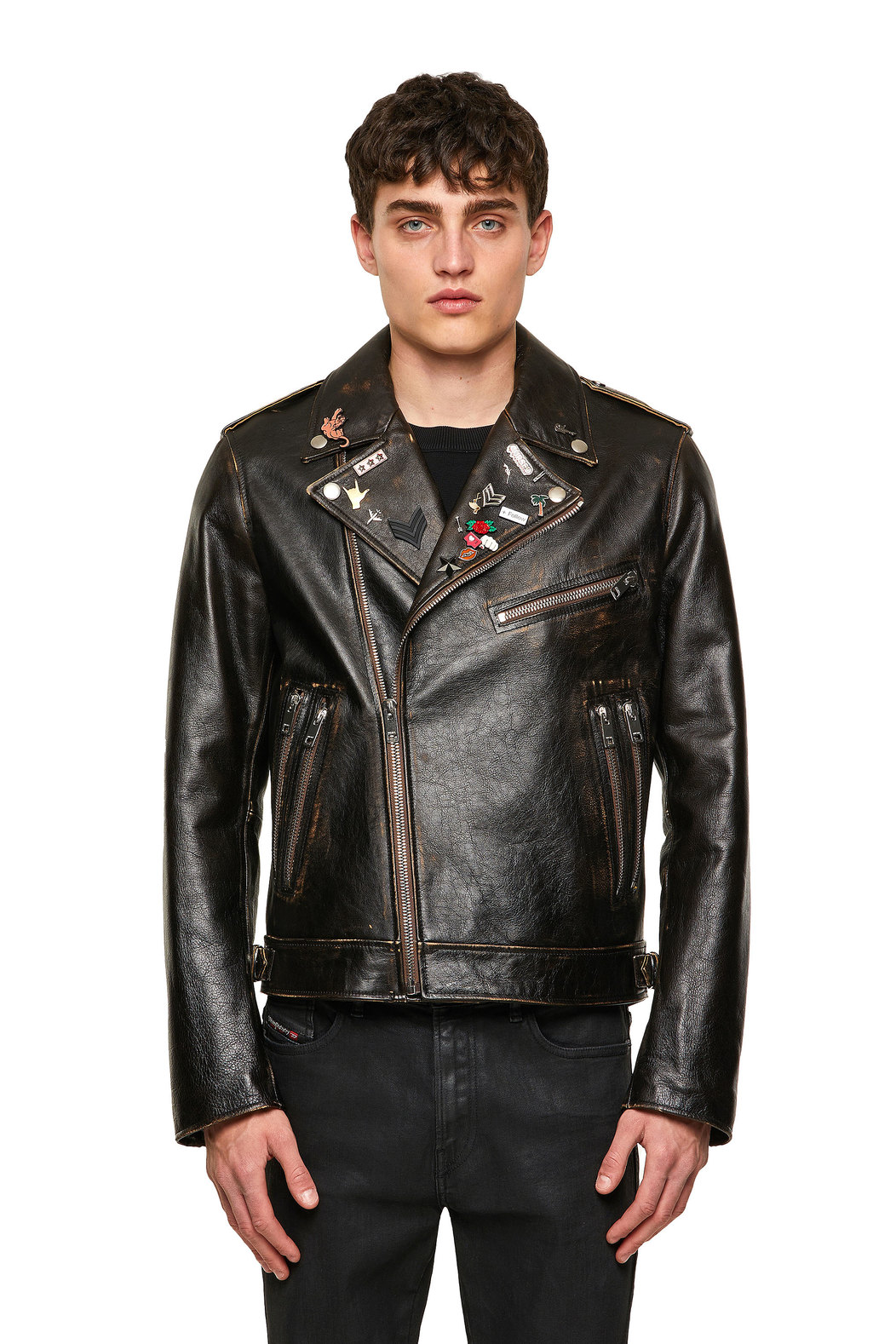 Biker jacket in treated leather
