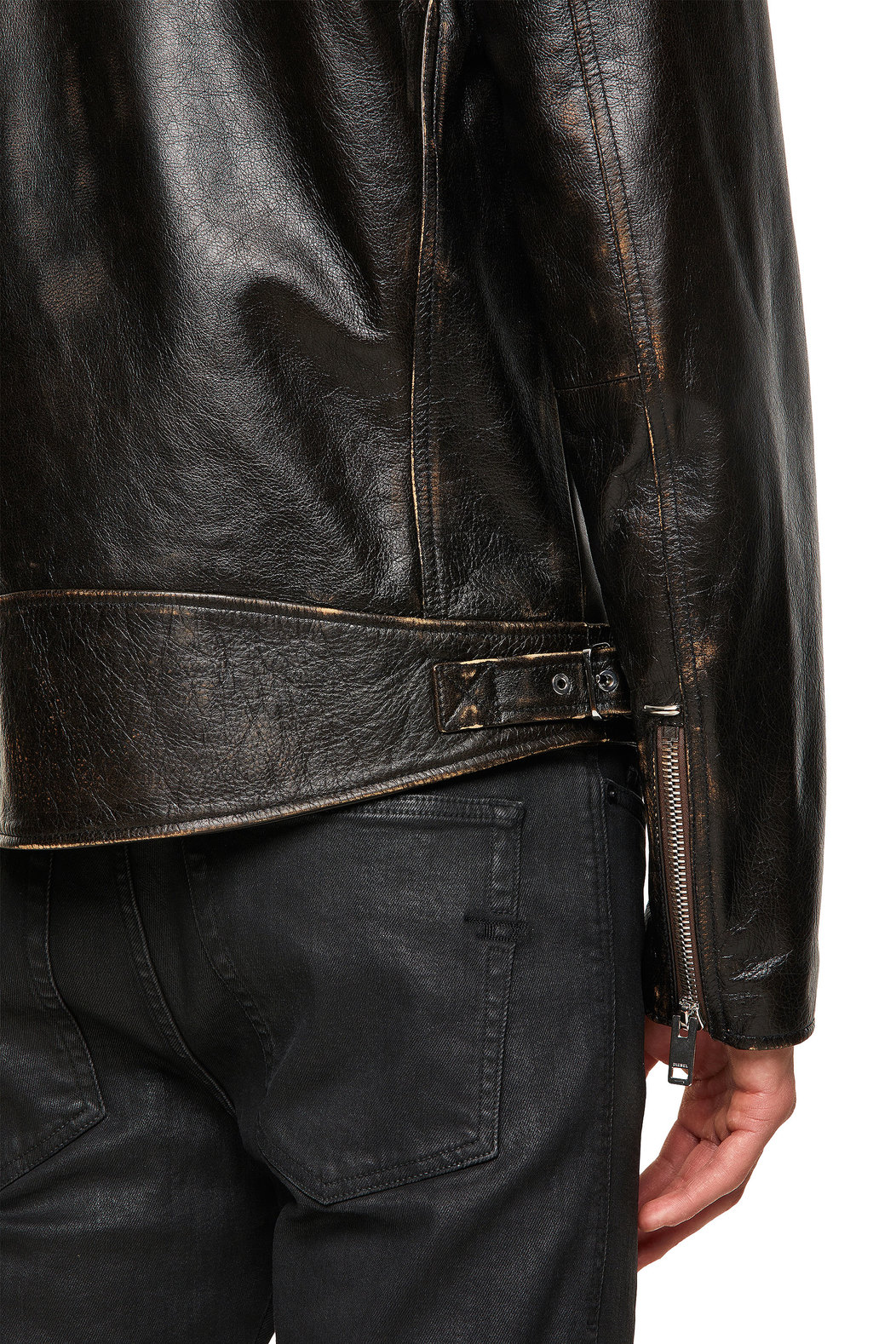 Biker jacket in treated leather