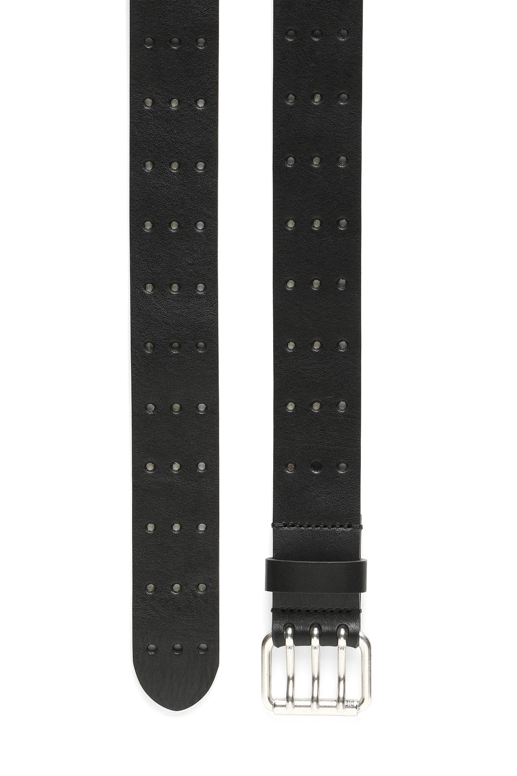 Leather belt with triple-pin buckle