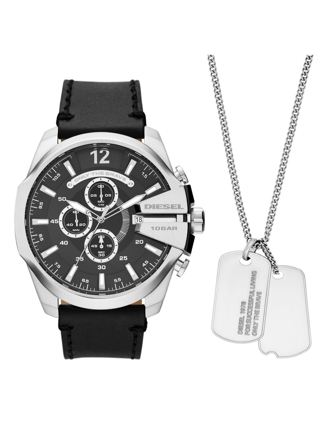Leather Band Watch and Dog Tag Necklace