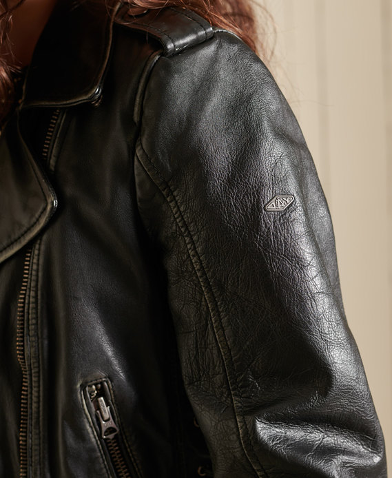 Rocker Cropped Leather Biker Jacket